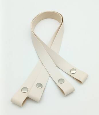 Angel Çanta Aksesuar Tek Kat Suni Deri Krem Çıtçıtlı Çanta Sapı Gümüş Metalli - 1