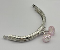 Angel Çanta Aksesuar 10 cm Gümüş Oval Cüzdan Çanta Klipsi Bursu Açık Pembe - Angel Çanta Aksesuar