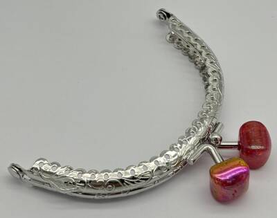 Angel Çanta Aksesuar 10 cm Gümüş Oval Cüzdan Çanta Klipsi Bursu Kırmızı - 1