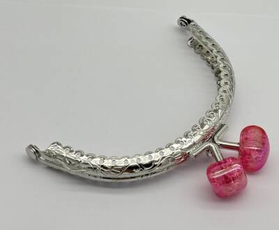 Angel Çanta Aksesuar 10 cm Gümüş Oval Cüzdan Çanta Klipsi Bursu Koyu Pembe - 1