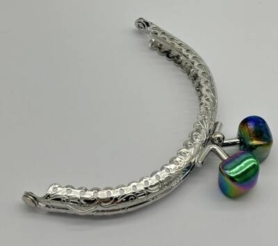 Angel Çanta Aksesuar 10 cm Gümüş Oval Cüzdan Çanta Klipsi Bursu Yanardöner Yeşil - 1