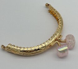 Angel Çanta Aksesuar 10 cm Light Gold Oval Cüzdan Çanta Klipsi Bursu Açık Pembe - Angel Çanta Aksesuar