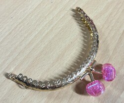 Angel Çanta Aksesuar 10 cm Light Gold Oval Cüzdan Çanta Klipsi Bursu Koyu Pembe - Angel Çanta Aksesuar