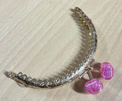 Angel Çanta Aksesuar 10 cm Light Gold Oval Cüzdan Çanta Klipsi Bursu Koyu Pembe - 1