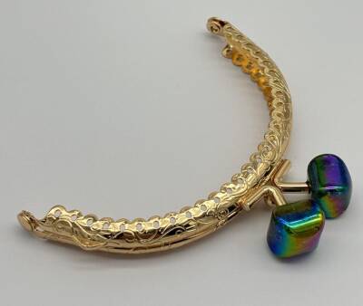 Angel Çanta Aksesuar 10 cm Light Gold Oval Cüzdan Çanta Klipsi Bursu Yanardöner Yeşil - 1