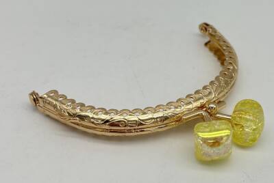 Angel Çanta Aksesuar 10 cm Light Gold Oval Cüzdan Çanta Klipsi Bursu Neon Yeşili - 1