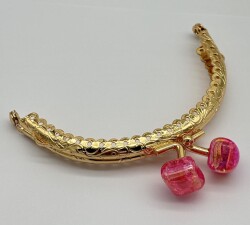 Angel Çanta Aksesuar 10 cm Light Gold Oval Cüzdan Çanta Klipsi Bursu Kırmızı - Angel Çanta Aksesuar