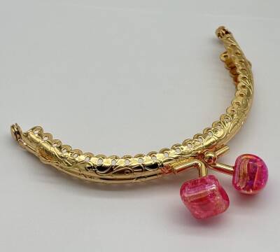 Angel Çanta Aksesuar 10 cm Light Gold Oval Cüzdan Çanta Klipsi Bursu Kırmızı - 1