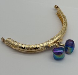 Angel Çanta Aksesuar 10 cm Light Gold Oval Cüzdan Çanta Klipsi Bursu Yanardöner Mavi - Angel Çanta Aksesuar