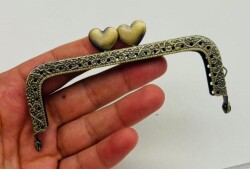 Angel Çanta Aksesuar 10.5 cm Dikdörtgen Cüzdan Klipsi Cüzdan Bursu Antik Renk Kalpli Model - Angel Çanta Aksesuar