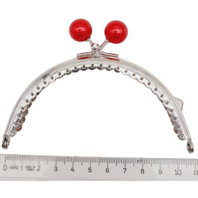 Angel Çanta Aksesuar 10.5 cm Gümüş Metal Bordo Toplu Oval Cüzdan Klipsi Çanta Bursu Model 2 - 2