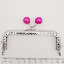 Angel Çanta Aksesuar 10.5 cm Gümüş Metal Fuşya Toplu Dikdörtgen Cüzdan Klipsi Çanta Bursu Model 2 - 2