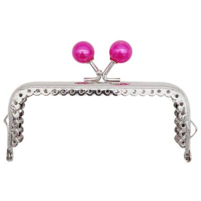 Angel Çanta Aksesuar 10.5 cm Gümüş Metal Fuşya Toplu Dikdörtgen Cüzdan Klipsi Çanta Bursu Model 2 - 1