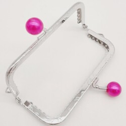 Angel Çanta Aksesuar 10.5 cm Gümüş Metal Fuşya Toplu Dikdörtgen Cüzdan Klipsi Çanta Bursu Model 2 - 3