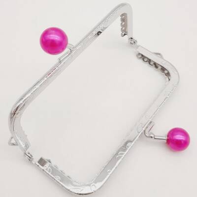 Angel Çanta Aksesuar 10.5 cm Gümüş Metal Fuşya Toplu Dikdörtgen Cüzdan Klipsi Çanta Bursu Model 2 - 3