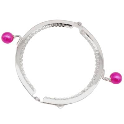 Angel Çanta Aksesuar 10.5 cm Gümüş Metal Fuşya Toplu Oval Cüzdan Klipsi Çanta Bursu Model 2 - 3