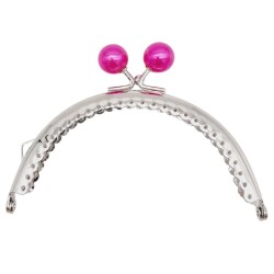 Angel Çanta Aksesuar 10.5 cm Gümüş Metal Fuşya Toplu Oval Cüzdan Klipsi Çanta Bursu Model 2 - Angel Çanta Aksesuar