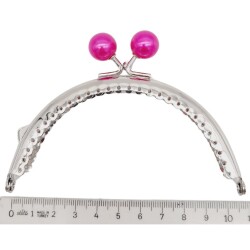 Angel Çanta Aksesuar 10.5 cm Gümüş Metal Fuşya Toplu Oval Cüzdan Klipsi Çanta Bursu Model 2 - 2