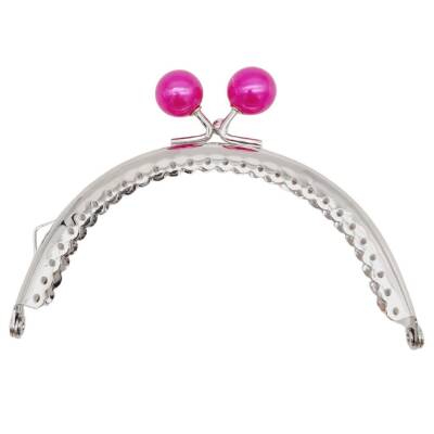 Angel Çanta Aksesuar 10.5 cm Gümüş Metal Fuşya Toplu Oval Cüzdan Klipsi Çanta Bursu Model 2 - 1