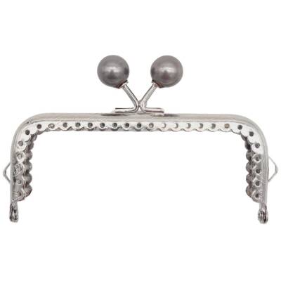 Angel Çanta Aksesuar 10.5 cm Gümüş Metal Gri Toplu Dikdörtgen Cüzdan Klipsi Çanta Bursu Model 2 - 1
