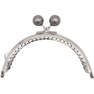 Angel Çanta Aksesuar 10.5 cm Gümüş Metal Gri Toplu Oval Cüzdan Klipsi Çanta Bursu Model 2 - 1