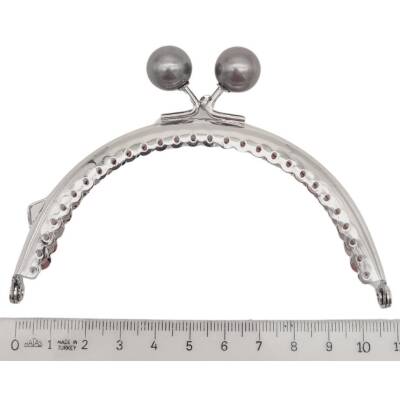 Angel Çanta Aksesuar 10.5 cm Gümüş Metal Gri Toplu Oval Cüzdan Klipsi Çanta Bursu Model 2 - 2