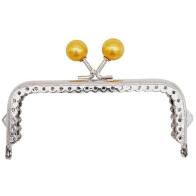 Angel Çanta Aksesuar 10.5 cm Gümüş Metal Hardal Toplu Dikdörtgen Cüzdan Klipsi Çanta Bursu Model 2 - 1