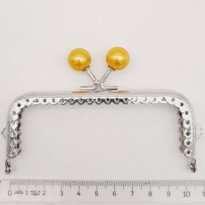 Angel Çanta Aksesuar 10.5 cm Gümüş Metal Hardal Toplu Dikdörtgen Cüzdan Klipsi Çanta Bursu Model 2 - 2