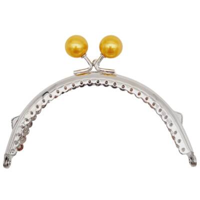 Angel Çanta Aksesuar 10.5 cm Gümüş Metal Hardal Toplu Oval Cüzdan Klipsi Çanta Bursu Model 2 - 1