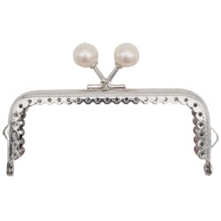 Angel Çanta Aksesuar 10.5 cm Gümüş Metal İnci Toplu Dikdörtgen Cüzdan Klipsi Çanta Bursu Model 2 - Angel Çanta Aksesuar