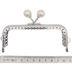Angel Çanta Aksesuar 10.5 cm Gümüş Metal İnci Toplu Dikdörtgen Cüzdan Klipsi Çanta Bursu Model 2 - 2
