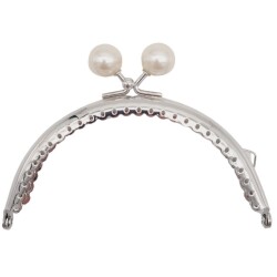 Angel Çanta Aksesuar 10.5 cm Gümüş Metal İnci Toplu Oval Cüzdan Klipsi Çanta Bursu Model 2 - Angel Çanta Aksesuar
