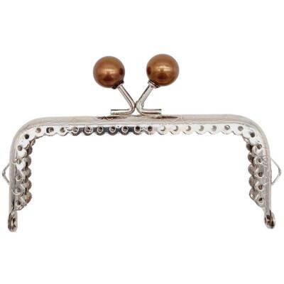 Angel Çanta Aksesuar 10.5 cm Gümüş Metal Kahverengi Toplu Dikdörtgen Cüzdan Klipsi Çanta Bursu Model 2 - 1