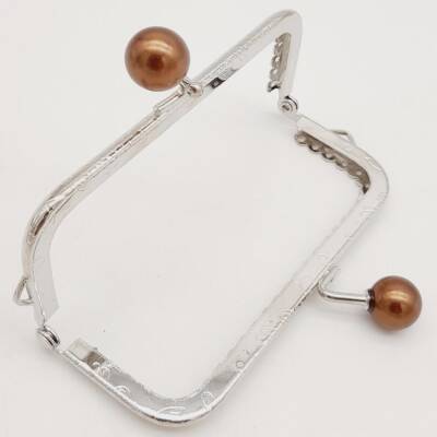 Angel Çanta Aksesuar 10.5 cm Gümüş Metal Kahverengi Toplu Dikdörtgen Cüzdan Klipsi Çanta Bursu Model 2 - 3