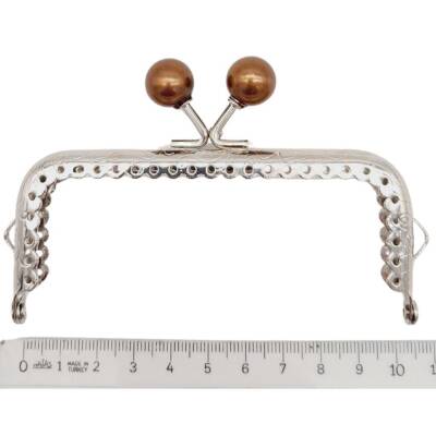 Angel Çanta Aksesuar 10.5 cm Gümüş Metal Kahverengi Toplu Dikdörtgen Cüzdan Klipsi Çanta Bursu Model 2 - 2