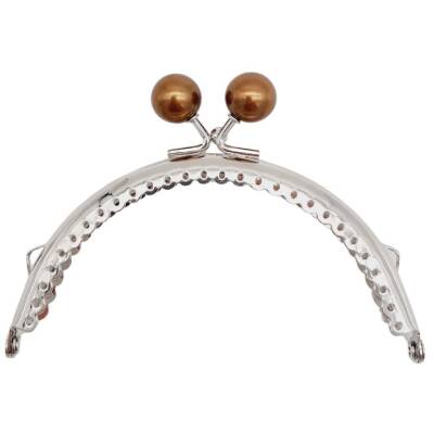 Angel Çanta Aksesuar 10.5 cm Gümüş Metal Kahverengi Toplu Oval Cüzdan Klipsi Çanta Bursu Model 2 - 1