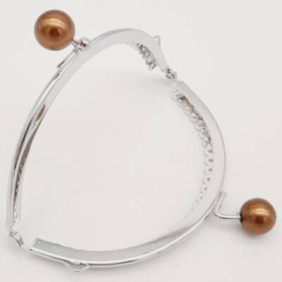 Angel Çanta Aksesuar 10.5 cm Gümüş Metal Kahverengi Toplu Oval Cüzdan Klipsi Çanta Bursu Model 2 - 3