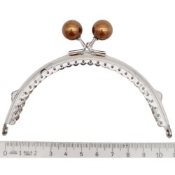 Angel Çanta Aksesuar 10.5 cm Gümüş Metal Kahverengi Toplu Oval Cüzdan Klipsi Çanta Bursu Model 2 - 2