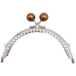 Angel Çanta Aksesuar 10.5 cm Gümüş Metal Kahverengi Toplu Oval Cüzdan Klipsi Çanta Bursu Model 2 - Angel Çanta Aksesuar