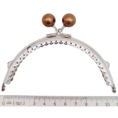 Angel Çanta Aksesuar 10.5 cm Gümüş Metal Kahverengi Toplu Oval Cüzdan Klipsi Çanta Bursu Model 2 - 2