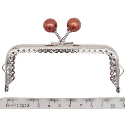 Angel Çanta Aksesuar 10.5 cm Gümüş Metal Koyu Bordo Toplu Dikdörtgen Cüzdan Klipsi Çanta Bursu Model 2 - 2