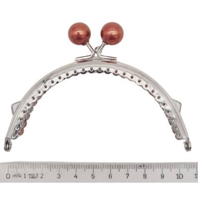 Angel Çanta Aksesuar 10.5 cm Gümüş Metal Koyu Bordo Toplu Oval Cüzdan Klipsi Çanta Bursu Model 2 - 2