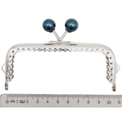 Angel Çanta Aksesuar 10.5 cm Gümüş Metal Koyu Lacivert Toplu Dikdörtgen Cüzdan Klipsi Çanta Bursu Model 2 - 2