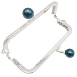 Angel Çanta Aksesuar 10.5 cm Gümüş Metal Koyu Lacivert Toplu Dikdörtgen Cüzdan Klipsi Çanta Bursu Model 2 - 3