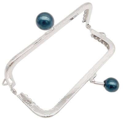 Angel Çanta Aksesuar 10.5 cm Gümüş Metal Koyu Lacivert Toplu Dikdörtgen Cüzdan Klipsi Çanta Bursu Model 2 - 3