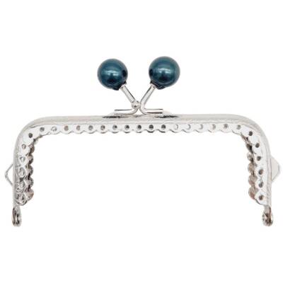 Angel Çanta Aksesuar 10.5 cm Gümüş Metal Koyu Lacivert Toplu Dikdörtgen Cüzdan Klipsi Çanta Bursu Model 2 - 1