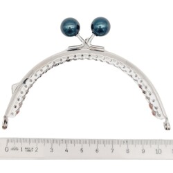 Angel Çanta Aksesuar 10.5 cm Gümüş Metal Koyu Lacivert Toplu Oval Cüzdan Klipsi Çanta Bursu Model 2 - 2