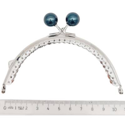 Angel Çanta Aksesuar 10.5 cm Gümüş Metal Koyu Lacivert Toplu Oval Cüzdan Klipsi Çanta Bursu Model 2 - 2