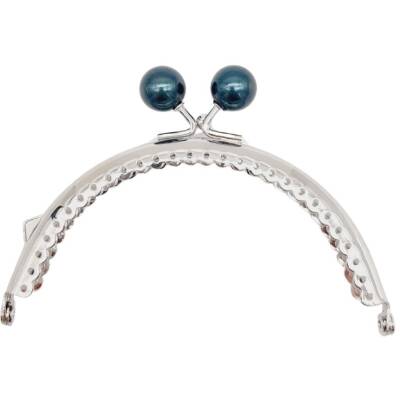 Angel Çanta Aksesuar 10.5 cm Gümüş Metal Koyu Lacivert Toplu Oval Cüzdan Klipsi Çanta Bursu Model 2 - 1