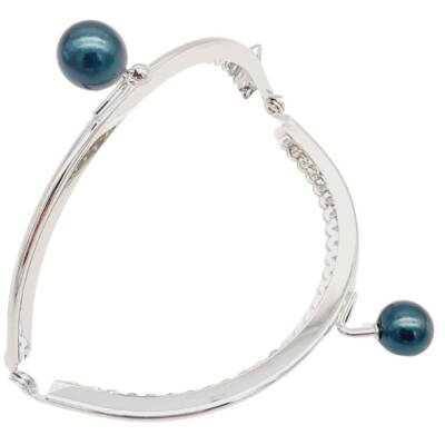 Angel Çanta Aksesuar 10.5 cm Gümüş Metal Koyu Lacivert Toplu Oval Cüzdan Klipsi Çanta Bursu Model 2 - 3